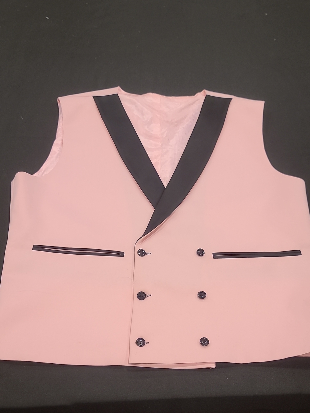 Stavas EUC Double-Breasted Pink Vest with Black Trim Sz 48